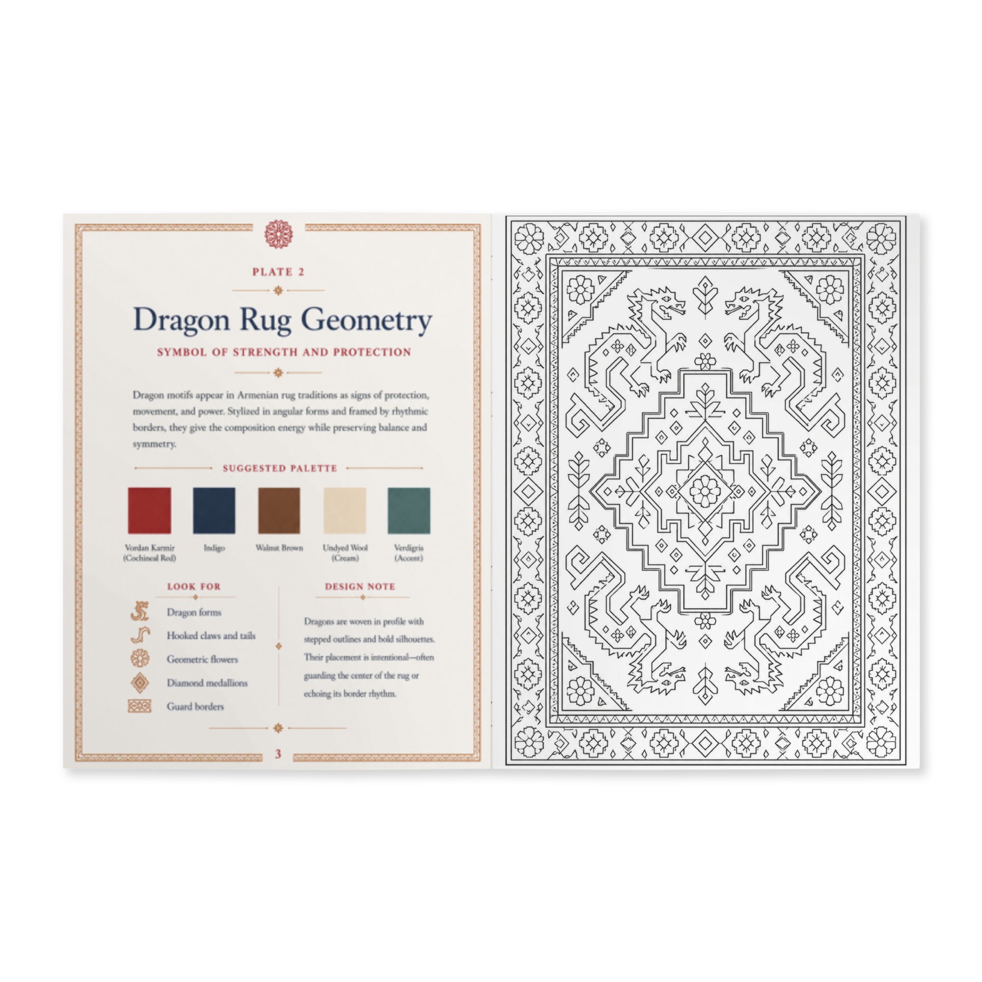 Armenian rug coloring plate and companion palette guide