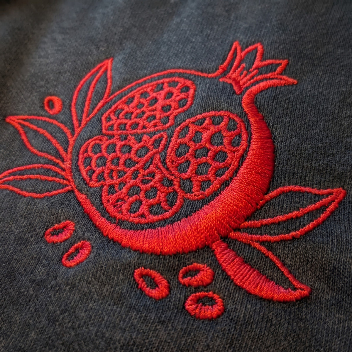 Pomegranate Embroidered Sweatshirt — Detail (AI generated)