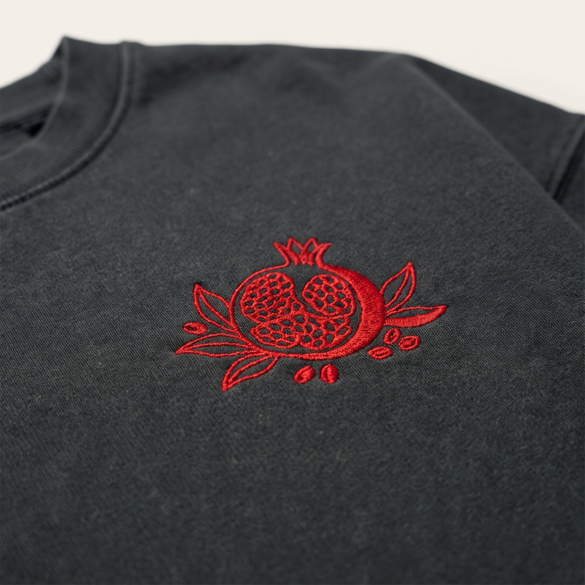 Pomegranate Embroidered Sweatshirt — Detail (AI generated)