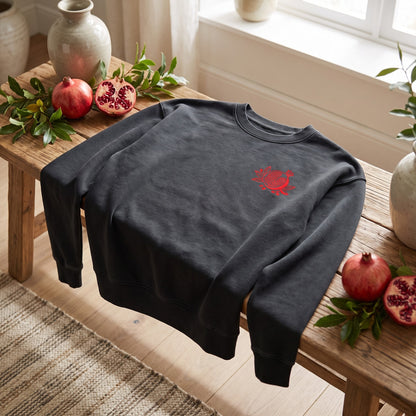Pomegranate Embroidered Sweatshirt — Lifestyle (AI generated)