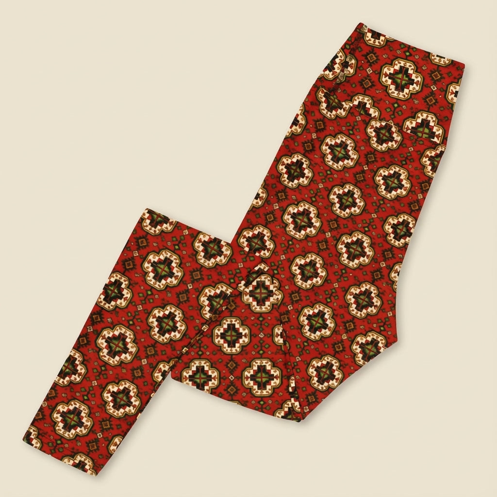 Yoga Leggings - Red Geometric Print by Anarani Art